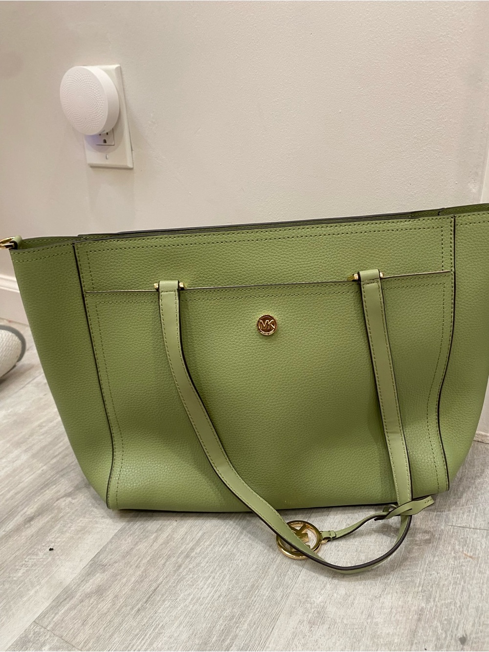 Michael Kors Green Pebbled Leather Tote with Gold Hardware